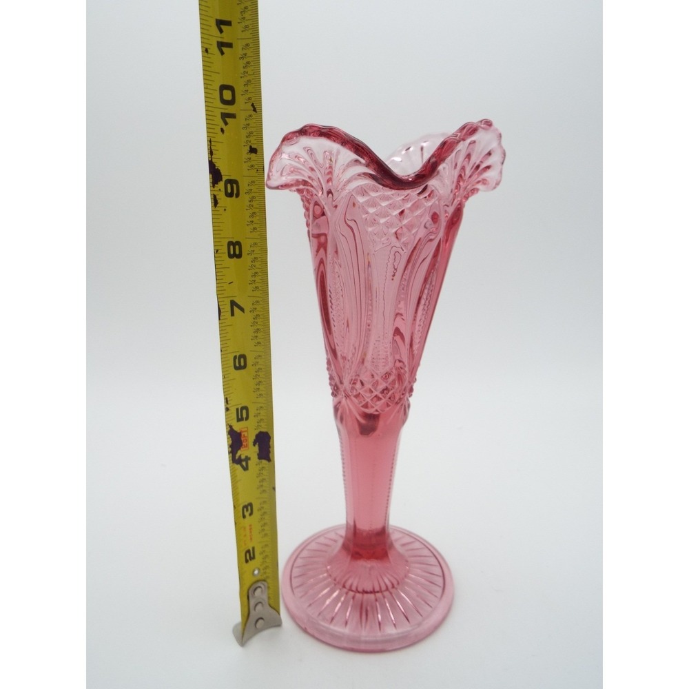 #55 - Viking Dalzell Pink Vase 10" Ruffled Rim Diamond Pattern Hand Made USA - Picture 7 of 8